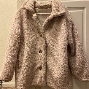 Oversized Teddy Jacket with Collar and Pockets